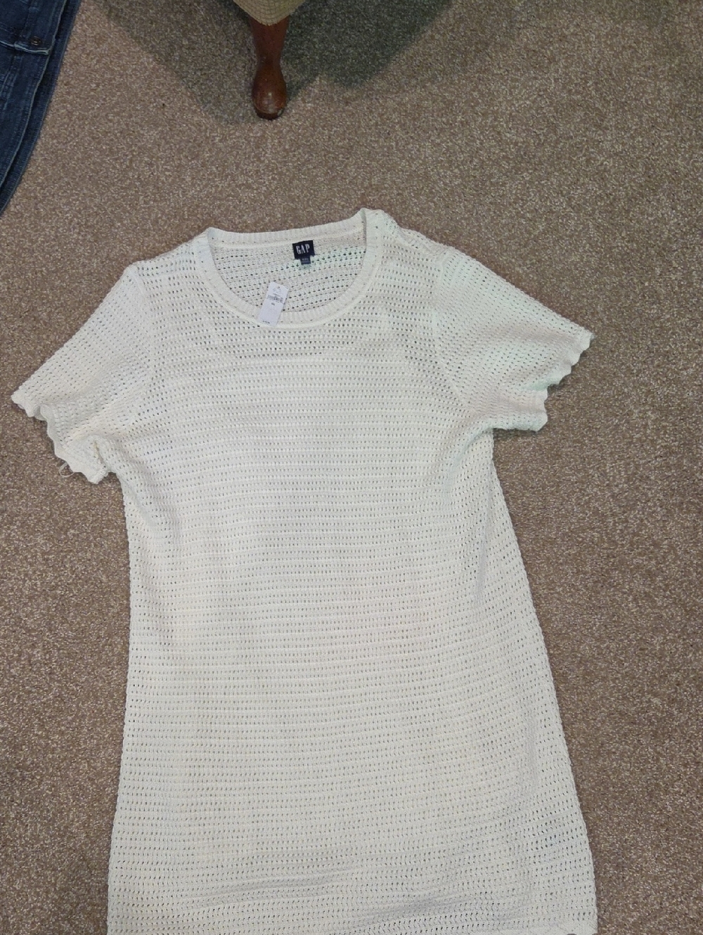GAP Cream Open-Weave Short Sleeve Tunic